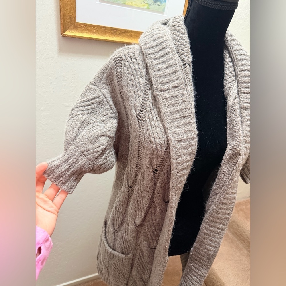 Vince Short Sleeve Cable Knit Cardigan wool & alpaca blend open-front silhouette - Picture 4 of 9